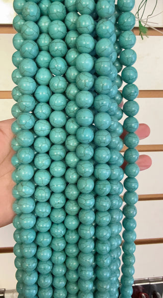 Blue Cracked Turquoise - Smooth Round Beads   16"