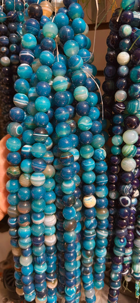 Blue Sardonix Agate -  Big Smooth Round Beads  16"