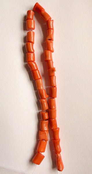 Orange Bamboo Coral A -  Free Form Drum Tube Nuggets  15"