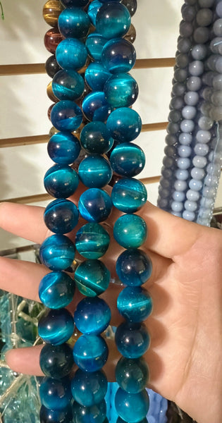 Turquoise Blue Tiger Eye AAA  -  Smooth Round Beads 15"