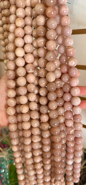 Pink Moonstone A  -  Smooth Round Beads  16"