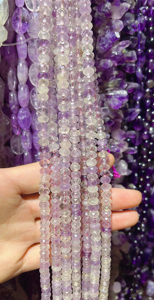 Mixed Lavender Cape Amethyst  -  Faceted Rondel  16"