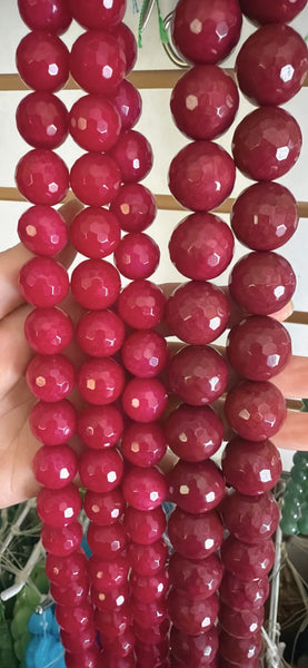 Dark Fuchsia Mashan Jade  -  Faceted Round  16"