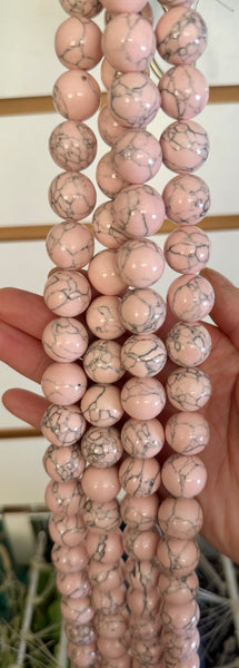 Rosy Turquoise w/ Matrix  -  Big Smooth Round Beads  16"