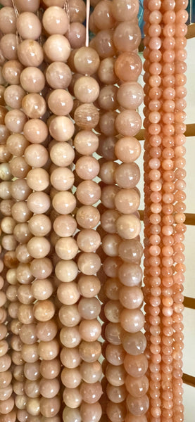 Pink Moonstone A  -  Smooth Round Beads  16"