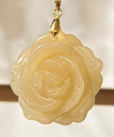 Yellow Jade Light - Carved Rose Flower Pendant