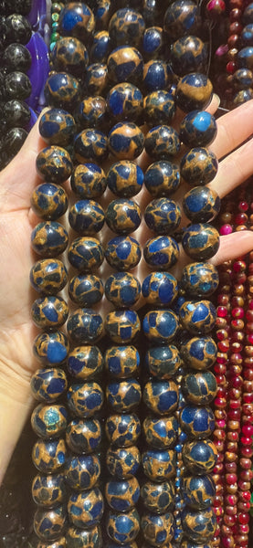Blue Prase Pyrite AA  -  Big Smooth Round Beads 16"