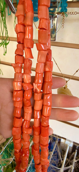 Orange Bamboo Coral A -  Free Form Drum Tube Nuggets  15"