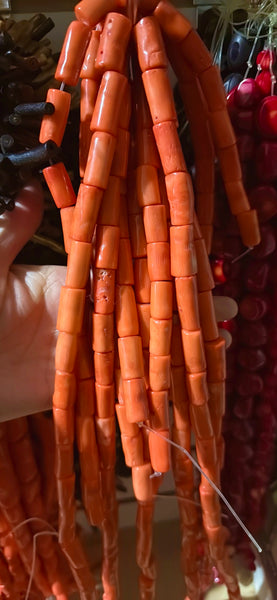 Bright Orange Bamboo Coral A  -  Smooth Tube Nuggets  16"