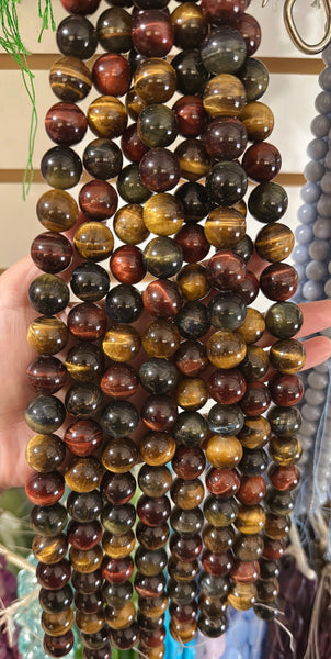 Mixed Yellow Red Blue Tiger Eye  -  Big Smooth Round  16"