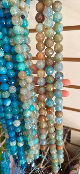Aqua Blue Fire Agate  -  Faceted Round 15"