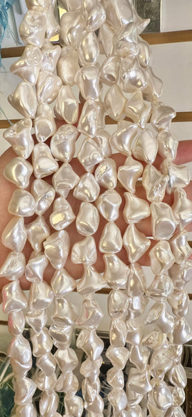 Shinny White Shell Pearl  -  Free Form Nuggets  16"