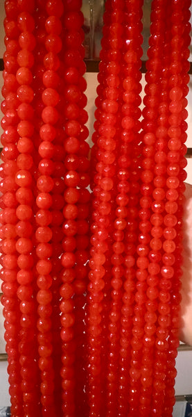 Deep Orange Red Jade  -  Faceted Round  16"