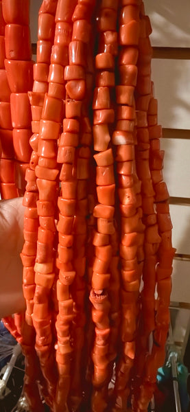 Orange Bamboo Coral A -  Free Form Drum Tube Nuggets  15"