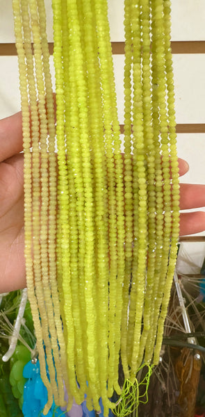 Olive Lemon Jade A  -  Small Faceted Rondel  15"