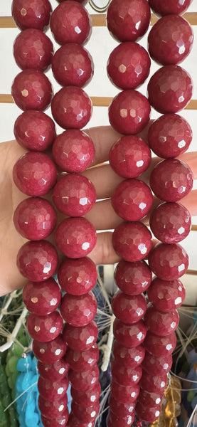 Dark Fuchsia Mashan Jade  -  Faceted Round  16"