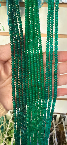 Deep Green Jade  -  Small Faceted Rondells  16"