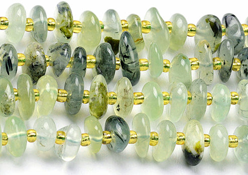 Prehnite Natural A  -  Center Drilled Smooth Saucer Beads w/ Spacers  16"