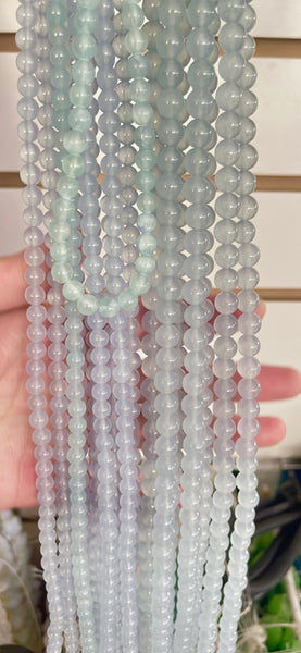 Pale Blue Transparent Jade  -  Smooth Round Beads  15"