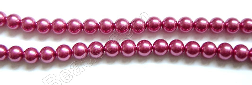 Glass Pearl   -  Dark Red  -  Smooth Round Beads  16"