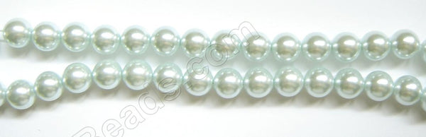 Glass Pearl   -  Light Blue  -  Smooth Round Beads  16"  12mm