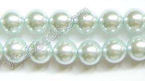 Glass Pearl   -  Light Blue  -  Smooth Round Beads  16"  12mm