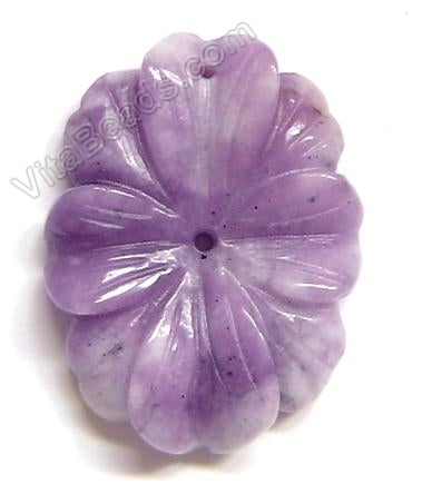 Candy Jade Pendant - Carved Oval Flower - Dark Purple