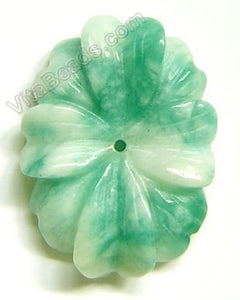 Candy Jade Pendant - Carved Oval Flower - Light Green