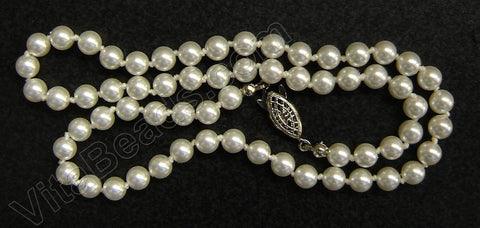 Glass Pearl (Snow White)    18" Knot Necklace w/ Silver Clasp
