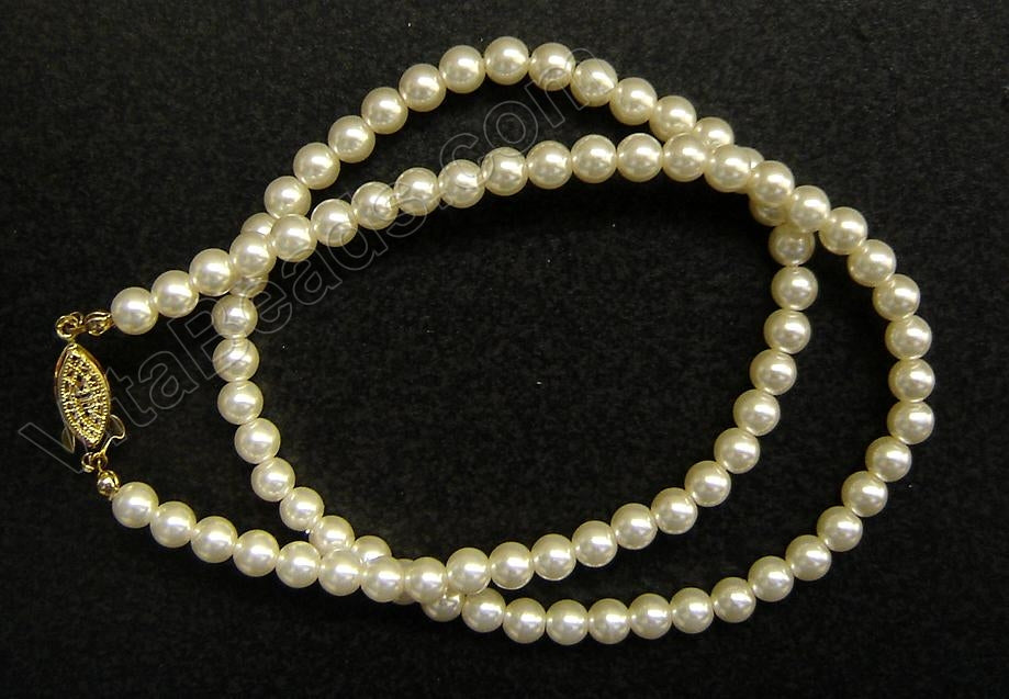 Glass Pearl (Cream White)     18" Necklace w/ Gold Clasp