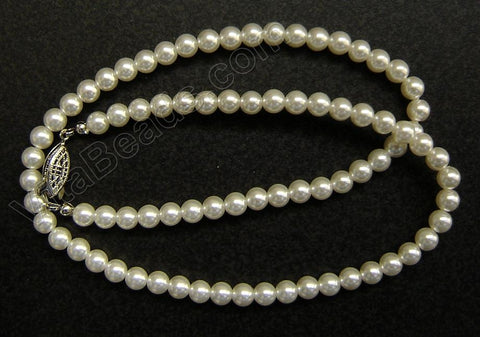 Glass Pearl (Snow White)    18" Necklace w/ Silver Clasp
