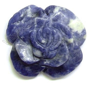 Carved Rose Flower Pendant - Sodalite - Dark