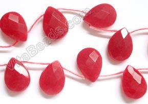 Christmas Red Jade  -  13x18mm Faceted Flat Briolette 16"