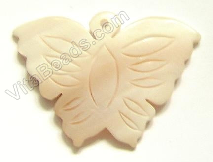 Carved Shell Pendant Butterfly - Natural w/ pink