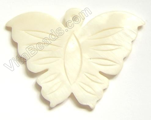 Carved Shell Pendant Butterfly - Cream White