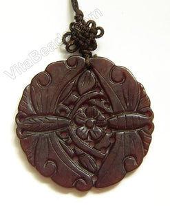 Jade Pendant - Round Double Butterfly Design