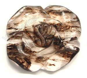 Carved Rose Flower Pendant - Black Rutilate Qtz - Light
