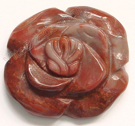 Carved Rose Flower Pendant Fancy Jasper - Red