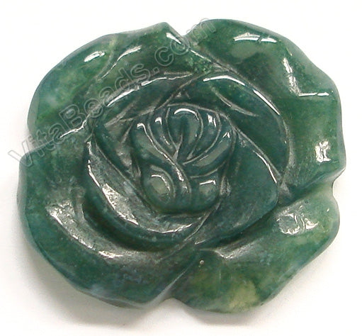 Carved Rose Flower Pendant Fancy Jasper - Green
