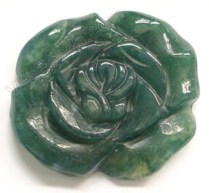 Carved Rose Flower Pendant Fancy Jasper - Green