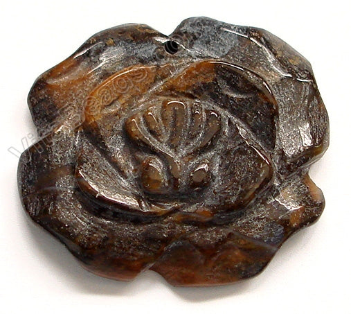 Carved Rose Flower Pendant - Fancy Jasper - Dark