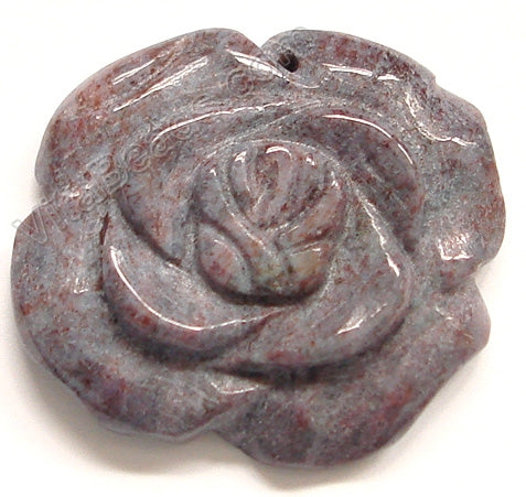 Carved Rose Flower Pendant - Fancy Jasper - Pink