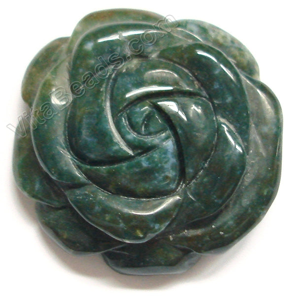 Carved Flower Pendant - Moss Agate
