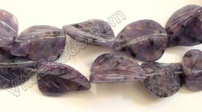 Kiwi Stone (Purple)  - Carved Fancy Leave Strand 16"