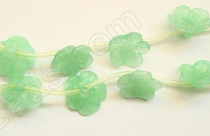 Carved Cherry Flower Strand  -  Light Green Jade  16"