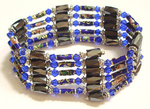 Magnetic Hematite Necklaces - Crystal & Cloisonné - Royal Blue