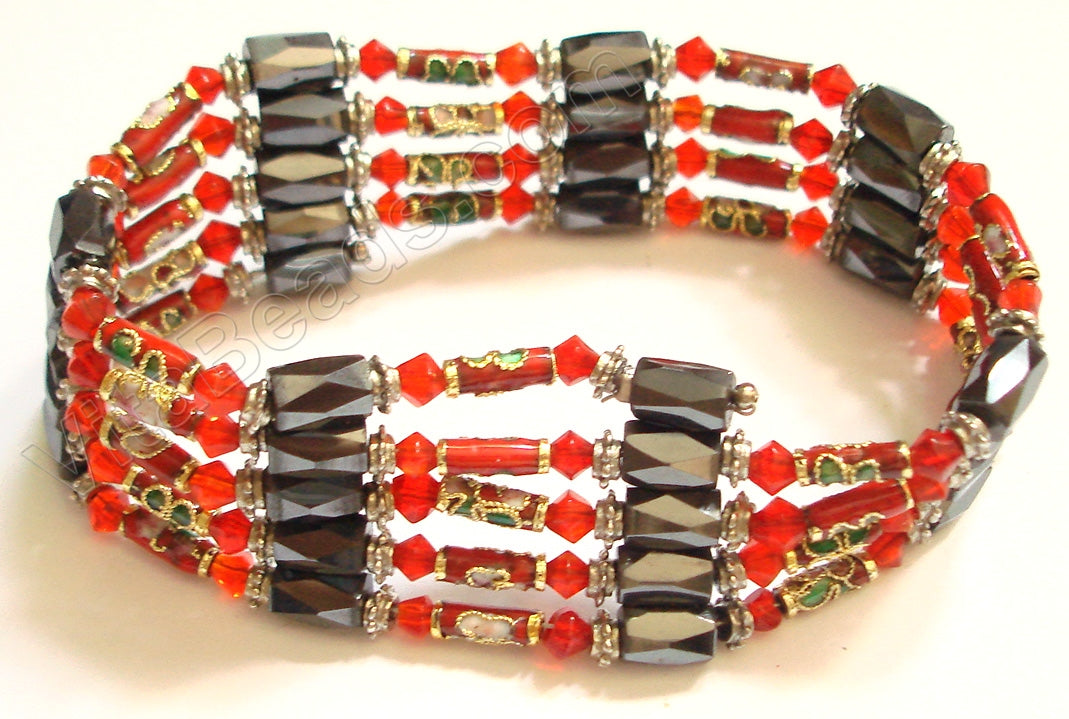 Magnetic Hematite Necklaces - Crystal & Cloisonné - Red