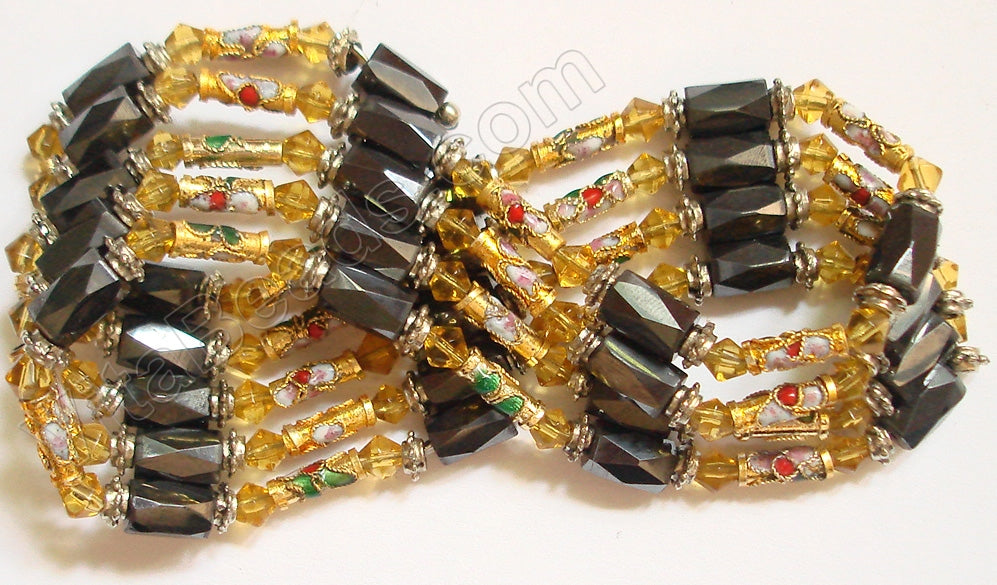 Magnetic Hematite Necklaces - Crystal & Cloisonné - Gold