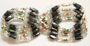 Magnetic Hematite Necklaces - Crystal & Cloisonné - White