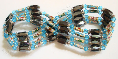 Magnetic Hematite Necklaces - Crystal & Cloisonné - Aqua Blue
